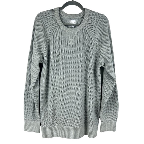 Gap Textured Raglan Long Sleeve Sweater Mens Large Heather Gray Knit Crew Neck - Picture 1 of 6
